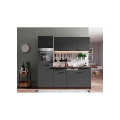 Respekta Küchenzeile KB205EYGC 205 cm Grau-Eiche York Nachbildung
