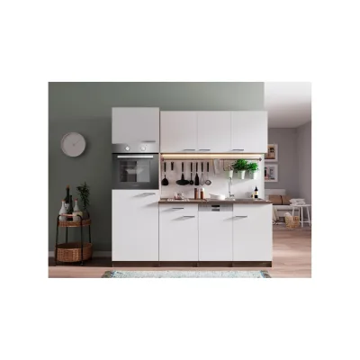 Respekta Küchenzeile KB205EYWC 205 cm Weiß-Eiche York Nachbildung