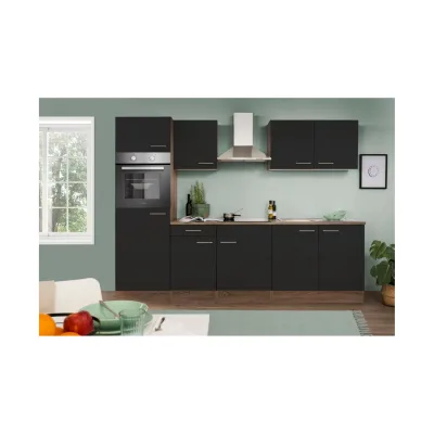 Respekta Küchenzeile KB270EYS 270 cm Schwarz-Eiche York Nachbildung