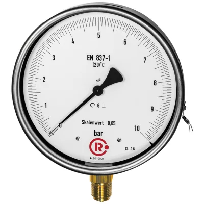 Riegler Feinmessmanometer, G 1/2 radial unten, 0 - 60,0 bar, Ø 160, Art.Nr. 1169-R