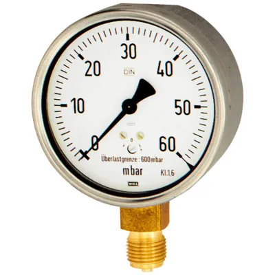 Riegler Kapselfedermanometer, CrNi-Stahl, G 1/2 unten, 0-250 mbar, Ø 100