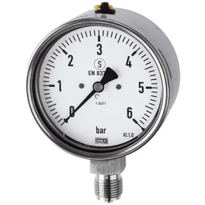 Riegler Manometer, CrNi-Stahl, Sicherh., G 1/2 radial unten, 0-16,0 bar, Ø 100