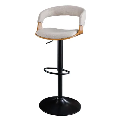riess-ambiente Barhocker MANHATTAN - Retro beige Strukturstoff Massivholz mit Lehne drehbar höhenverstellbar