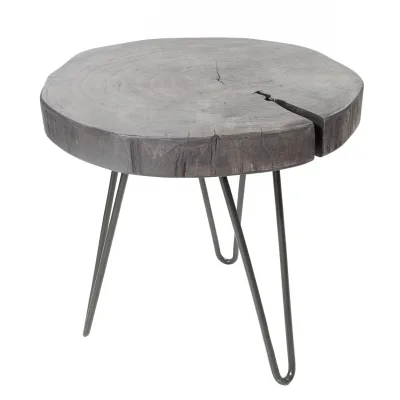 riess-ambiente Beistelltisch GOA - 45cm grau Akazie Massivholz Baumscheibe Hairpin Legs Metall rund