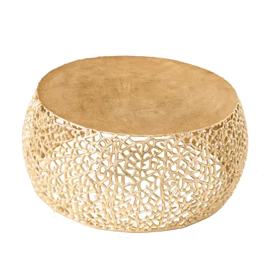 riess-ambiente Couchtisch ABSTRACT LEAF - Runder Couchtisch 75cm gold Metall filigrane Handarbeit Vintage Design