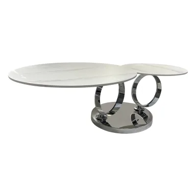 riess-ambiente Design Couchtisch DANCING RINGS weiß rund drehbar Marmor Keramik Chrome Gestell