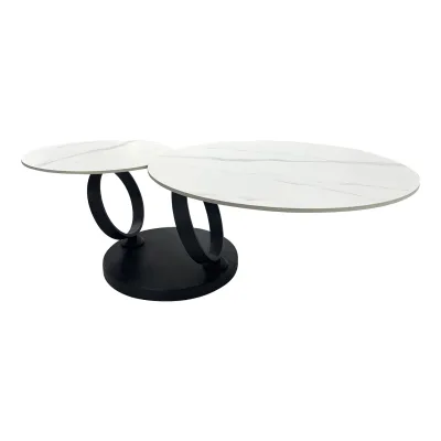riess-ambiente Design Couchtisch DANCING RINGS weiß rund drehbar Marmor Keramik schwarz Metall