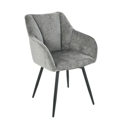 riess-ambiente Drehbarer Retro Stuhl AVIGNON grau Chenille schwarze Metallbeine