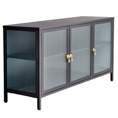 riess-ambiente Sideboard AMSTERDAM - 105cm schwarz gold Riffelglas Metall Vitrine Schrank Modern