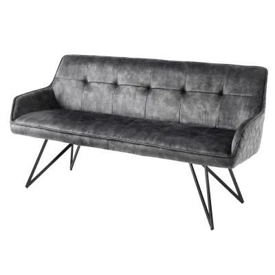 riess-ambiente Sitzbank EUPHORIA - 60cm dunkelgrau Samt Retrostil Ziersteppung Hairpin Legs Metallbeine Armlehnen