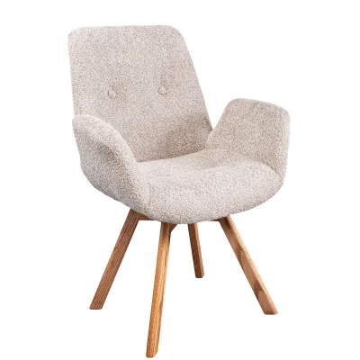 riess-ambiente Stuhl BALTIC - drehbar beige Bouclé natur Eiche Massivholz-Beine mit Armlehne