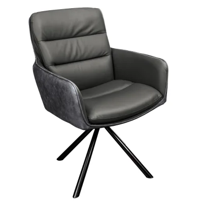 riess-ambiente Stuhl BIG GEORGE - grau Echtleder Microfaser mit Armlehne schwarze Metallbeine Drehbarer
