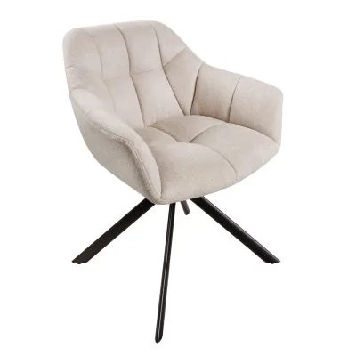 riess-ambiente Stuhl PAPILLON - drehbar champagner beige Ziersteppung Metallgestell schwarz mit Armlehne