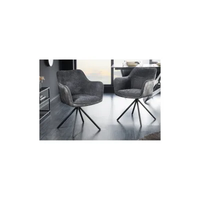riess-ambiente Stuhl VERONA - dunkelgrau Samt Strukturstoff mit Armlehne Metallbeine schwarz drehbar
