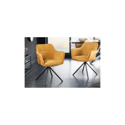 riess-ambiente Stuhl VERONA - senfgelb Samt Strukturstoff mit Armlehne Metallbeine schwarz drehbar