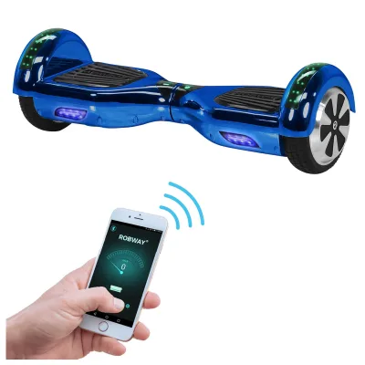 ROBWAY W1 Hoverboard für Erwachsene und Kinder, 6,5 Zoll, Self-Balance, Bluetooth, App, 700 Watt, LEDs (Blau Chrom 2.0)