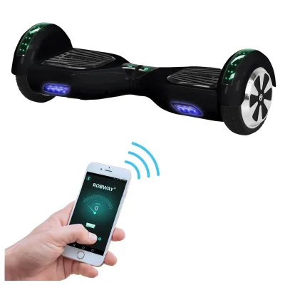 ROBWAY W1 Hoverboard für Erwachsene und Kinder, 6,5 Zoll, Self-Balance, Bluetooth, App, 700 Watt, LEDs (Schwarz 2.0)