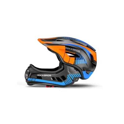 Rockbros Kinder Fahrradhelm mit Kinnschutz Schwarz / Orange