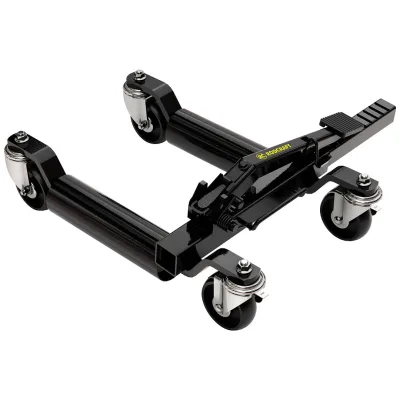 Rodcraft PKW Rangierhilfe, mechanisch mit Pedal-Ratschen-System, max. Tragkraft 590 kg, insg. 4 Rollen, 2 Lenkrollen mit Bremsen