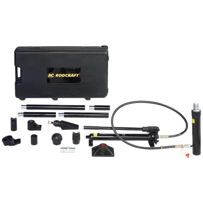 Rodcraft Werkzeug-Set HRS04: Hydraulischer Richtsatz, Kapazität 4 Tonnen, 17 Teile-Set, im Kunststoffkoffer, 2-stufige Handpumpe (700 bar), einfach Mo