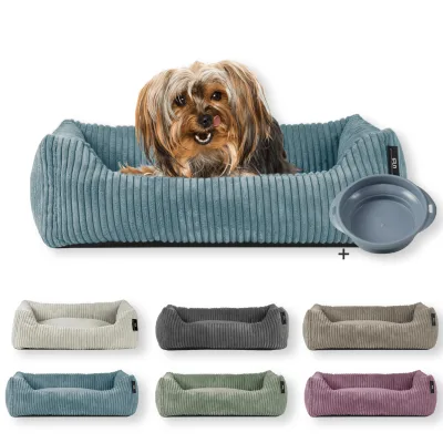 Rohrschneider Tierbett Cordstoff breit Gr. 1 taupe + faltbarer Reisenapf