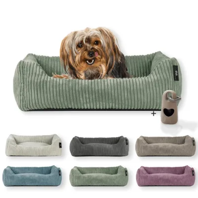 Rohrschneider Tierbett Cordstoff breit Gr. 1 taupe + faltbarer Reisenapf