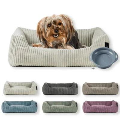 Rohrschneider Tierbett Cordstoff breit Gr. 1 taupe + faltbarer Reisenapf