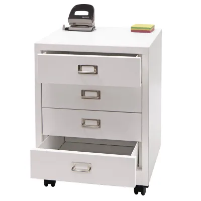 Rollcontainer MCW-L49, Schubladenschrank Stahlschrank Aktenschrank, Metall 55x40x41cm 4 Schubladen ~ weiß