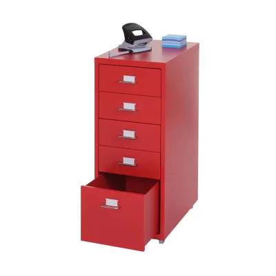 Rollcontainer Preston T851, Schubladenschrank Stahlschrank, 69x28x41cm 5 Schubladen ~ rot