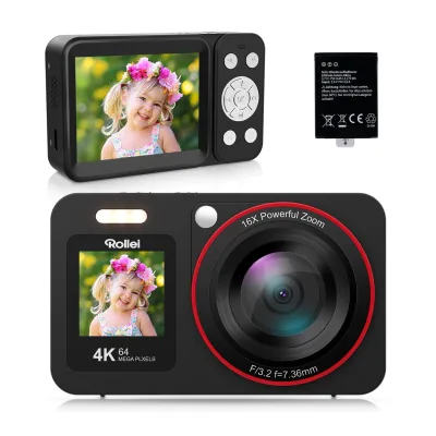 ROLLEI Compactline 64 Dual Screen Kompaktkamera (64 MP Digitalkamera mit 4K)