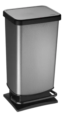 Rotho Paso Mülleimer 40l mit Pedal und Deckel, carbonmetallic