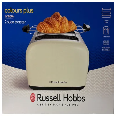 Russell Hobbs 26551-56 Colours Plus cream Toaster (2 Scheiben, 1600 W, Edelstahl und Kunststoff, beige, Brötchenaufsatz, Auftaufunktion, Aufwärmfunktion)