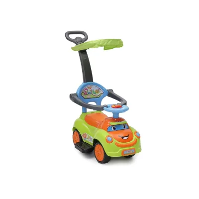 Rutschauto SMILE 3 in 1, Schubstange, Sonnendach, Fußstützen, Sicherheitsbügel grün