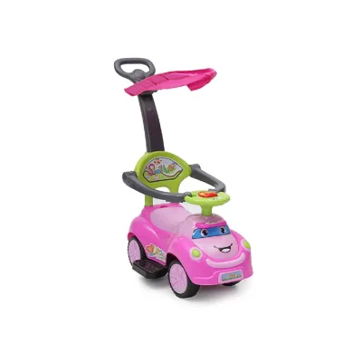 Rutschauto SMILE 3 in 1, Schubstange, Sonnendach, Fußstützen, Sicherheitsbügel rosa