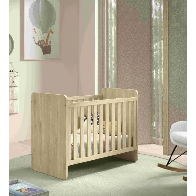 SAM Babybett 60x120 cm Liegefläche, 3-fach verstellbarer Lattenrost, zum Juniorbett umbaubar, Ausf. Eiche Melamin Dekor