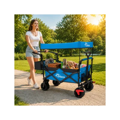 SAMAX Faltbarer Bollerwagen Offroad mit Dach - Blau