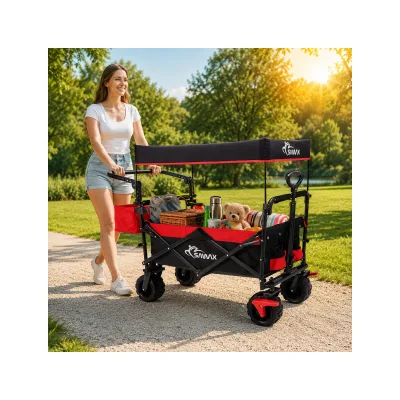 SAMAX Faltbarer Bollerwagen Offroad mit Dach - Schwarz / Grün