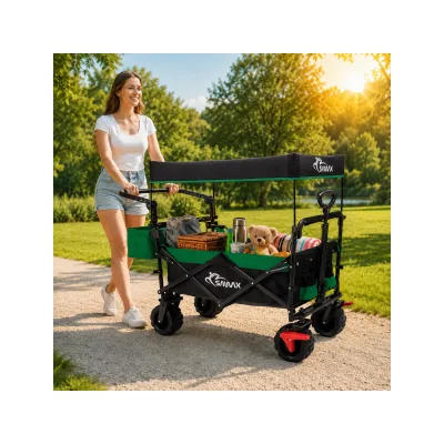 SAMAX Faltbarer Bollerwagen Offroad mit Dach - Schwarz / Rot