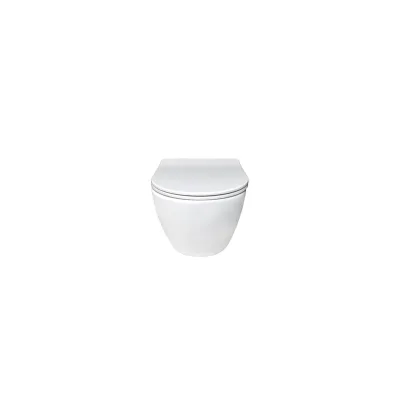 sanicomfort Hänge WC Set Aliki – Spülrandloses, Hygienisches Wand-WC Tiefspüler aus Hochwertiger Sanitärkeramik in Weiß, Kompakt, Modern inkl. Soft-Close WC-Sitz