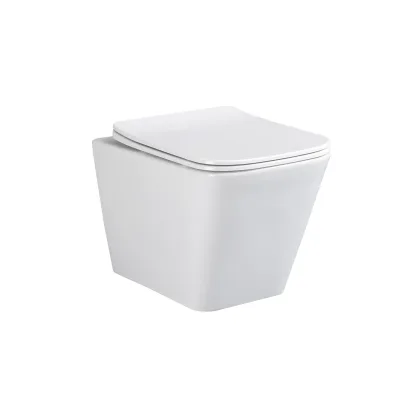 sanicomfort Hänge WC Set Aliki Square – Spülrandloses, Hygienisches Wand-WC Tiefspüler aus Hochwertiger Sanitärkeramik in Weiß, Kompakt, Modern inkl. Soft-Close WC-Sitz