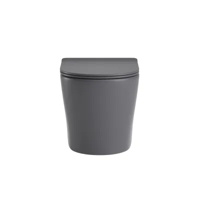 sanicomfort Hänge WC Set Nakia – Spülrandloses, Hygienisches Wand-WC Tiefspüler aus Hochwertiger Sanitärkeramik in Dunkel Grau, Kompakt, Modern inkl. Soft-Close WC-Sitz