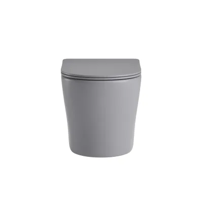 sanicomfort Hänge WC Set Nakia – Spülrandloses, Hygienisches Wand-WC Tiefspüler aus Hochwertiger Sanitärkeramik in Hell Grau, Kompakt, Modern inkl. Soft-Close WC-Sitz