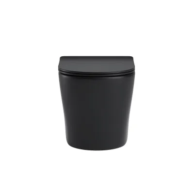 sanicomfort Hänge WC Set Nakia – Spülrandloses, Hygienisches Wand-WC Tiefspüler aus Hochwertiger Sanitärkeramik in Matt Schwarz, Kompakt, Modern inkl. Soft-Close WC-Sitz