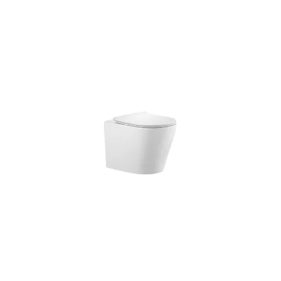 sanicomfort Hänge WC Set Nakia – Spülrandloses, Hygienisches Wand-WC Tiefspüler aus Hochwertiger Sanitärkeramik in Matt Weiß, Kompakt, Modern inkl. Soft-Close WC-Sitz