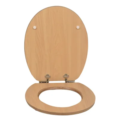 sanicomfort WC Sitz Beech matt lackiert , MDF Holzkern, mit Absenkautomatik, Toilettensitz mit Klodecken, Klobrille und Deckel, verchromte Metallscharniere, einfache Montage