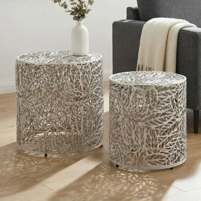 Satztisch 2er Set Metall silber Beistelltisch Dekotisch Couchtisch Aluminium Alu