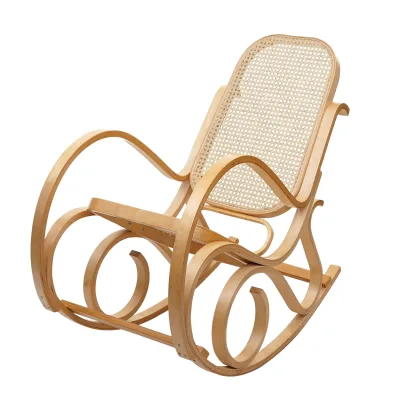 Schaukelstuhl Gallarate, Schwingsessel Fernsehsessel, Massiv-Holz Rattan, MVG-zertifiziert ~ Eiche-Optik