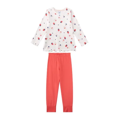 Schlafanzug Erdbeeren Pyjama Kids lang Mädchen Pyjama