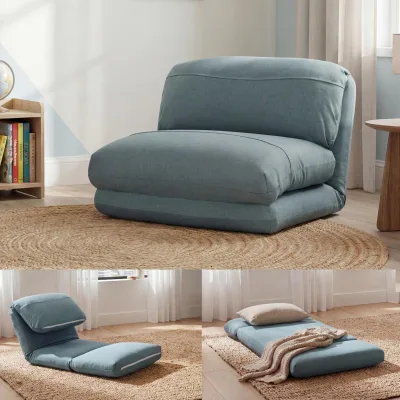 Schlafsessel MCW-E68, Schlafsofa Funktionssessel Klappsessel Relaxsessel, Stoff/Textil ~ grau-blau