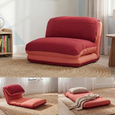 Schlafsessel MCW-E68, Schlafsofa Funktionssessel Klappsessel Relaxsessel, Stoff/Textil ~ orange/dunkelrot
